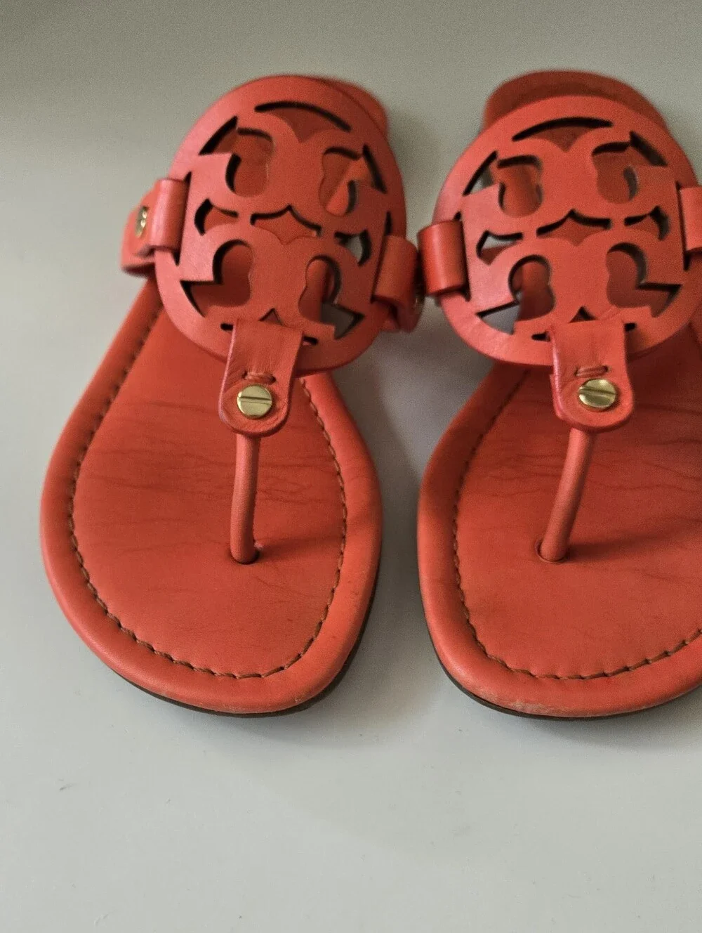 Tory Burch Coral Red Miller Logo Leather Thong Sandals8